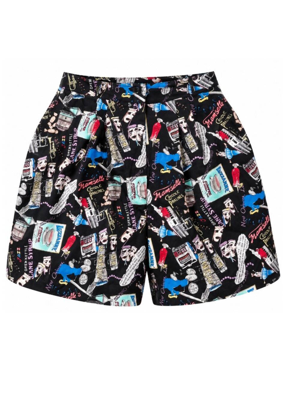 NICOLE MILLER Silk Print Shorts Women’s Size L Black Novelty Jazz Cocktail Print